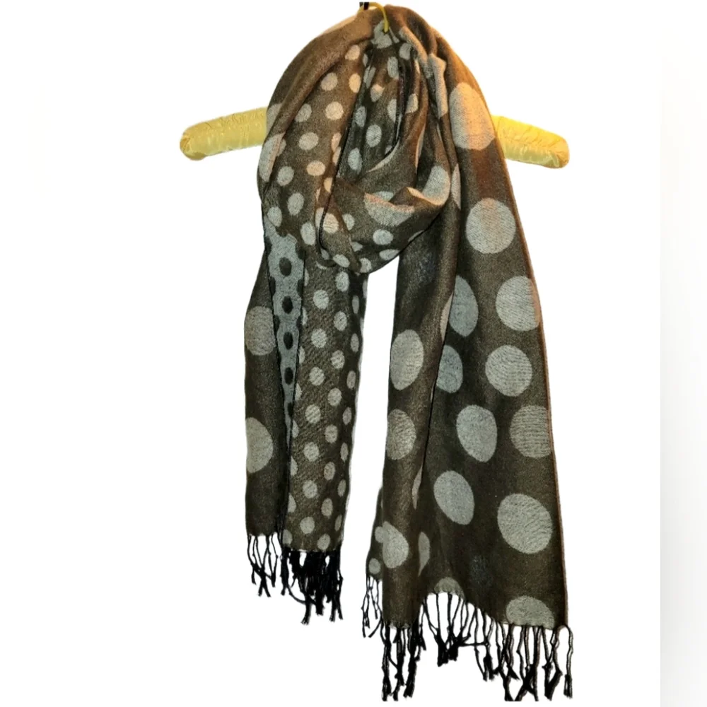 Reversible Brown and Tan Polka Dot Fringe Scarf/Wrap -26